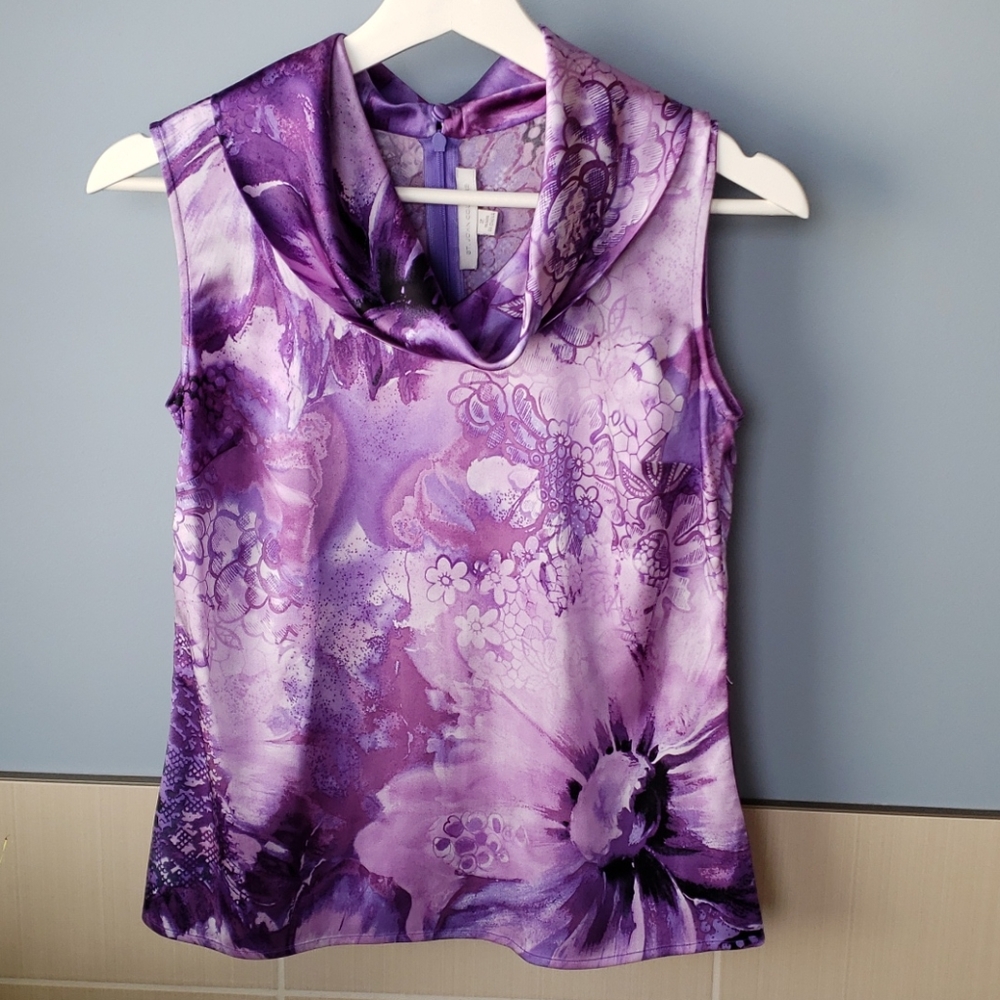 St.John couture purple sleeveless silk blouse